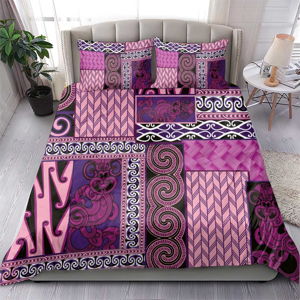 Pink Aotearoa Kowhaiwhai Pattern Bedding Set NZ Maori Quilt Style