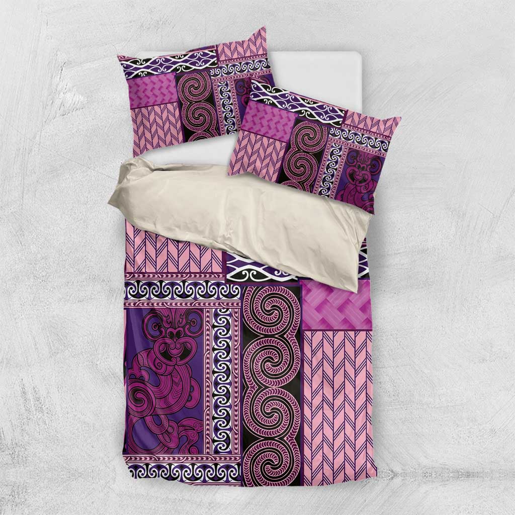 Pink Aotearoa Kowhaiwhai Pattern Bedding Set NZ Maori Quilt Style