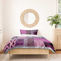 Pink Aotearoa Kowhaiwhai Pattern Bedding Set NZ Maori Quilt Style