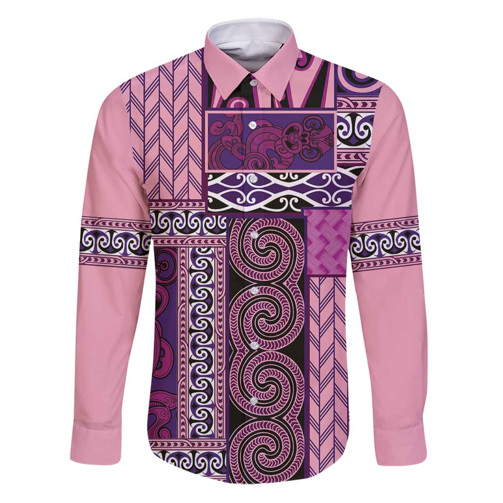 Pink Aotearoa Kowhaiwhai Pattern Family Matching Puletasi and Hawaiian Shirt NZ Maori Quilt Style