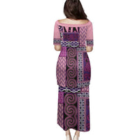 Pink Aotearoa Kowhaiwhai Pattern Family Matching Puletasi and Hawaiian Shirt NZ Maori Quilt Style