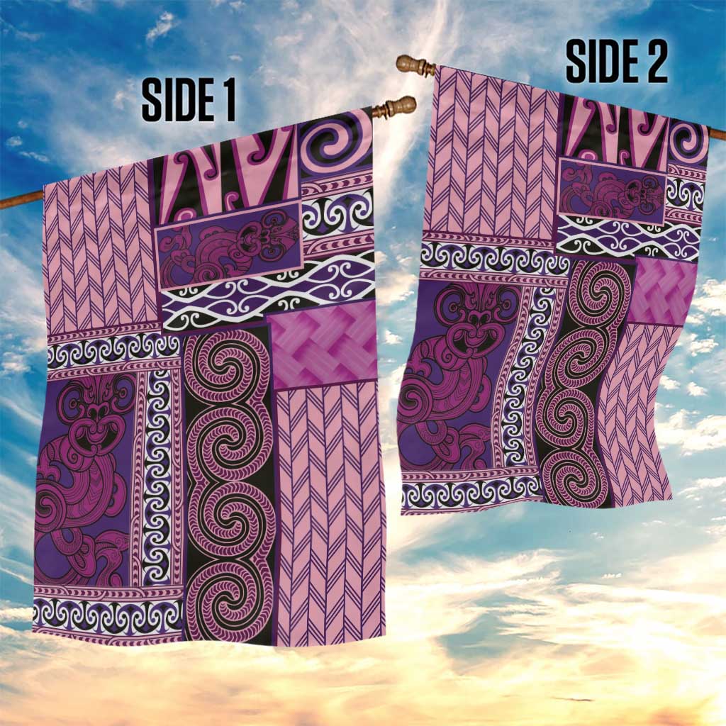 Pink Aotearoa Kowhaiwhai Pattern Garden Flag NZ Maori Quilt Style