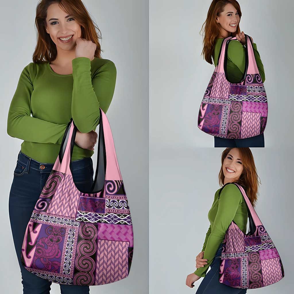 Pink Aotearoa Kowhaiwhai Pattern Grocery Bag NZ Maori Quilt Style