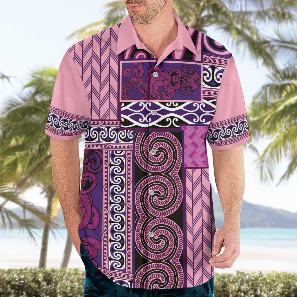 Pink Aotearoa Kowhaiwhai Pattern Hawaiian Shirt NZ Maori Quilt Style
