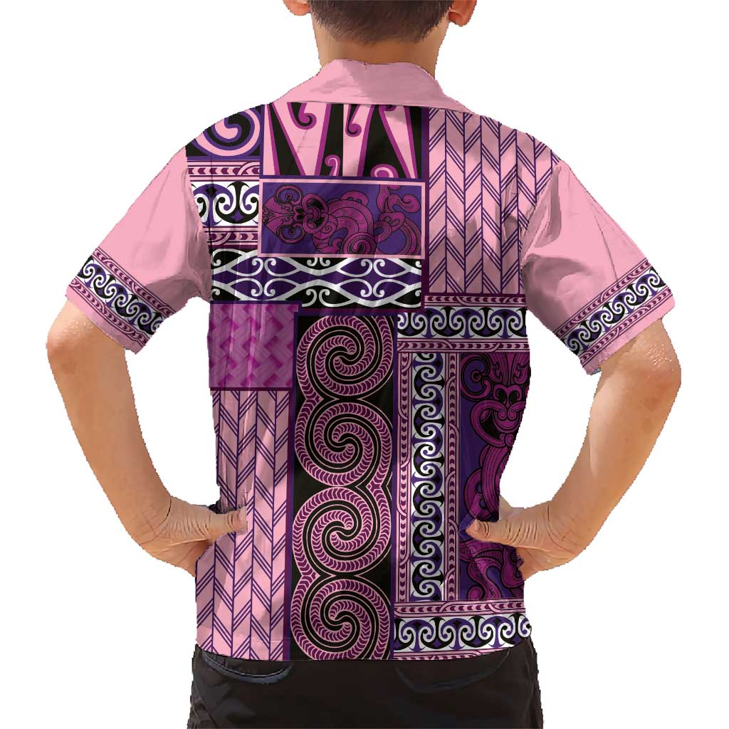 Pink Aotearoa Kowhaiwhai Pattern Kid Hawaiian Shirt NZ Maori Quilt Style