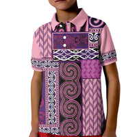 Pink Aotearoa Kowhaiwhai Pattern Kid Polo Shirt NZ Maori Quilt Style LT14 Kid Pink - Polynesian Pride