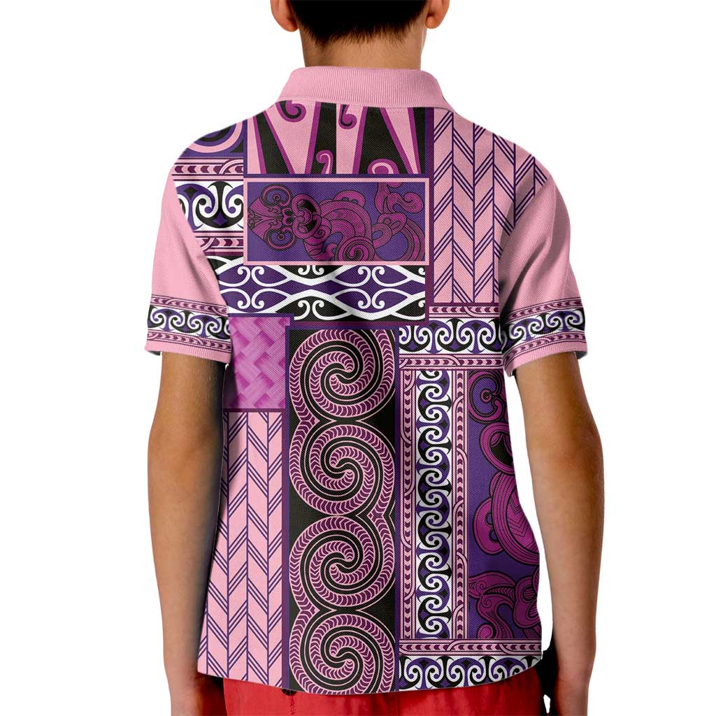 Pink Aotearoa Kowhaiwhai Pattern Kid Polo Shirt NZ Maori Quilt Style LT14 - Polynesian Pride