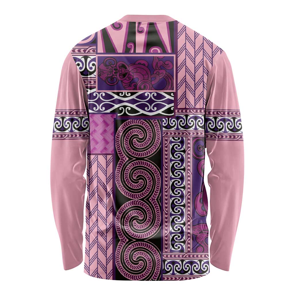 Pink Aotearoa Kowhaiwhai Pattern Long Sleeve Shirt NZ Maori Quilt Style LT14 - Polynesian Pride