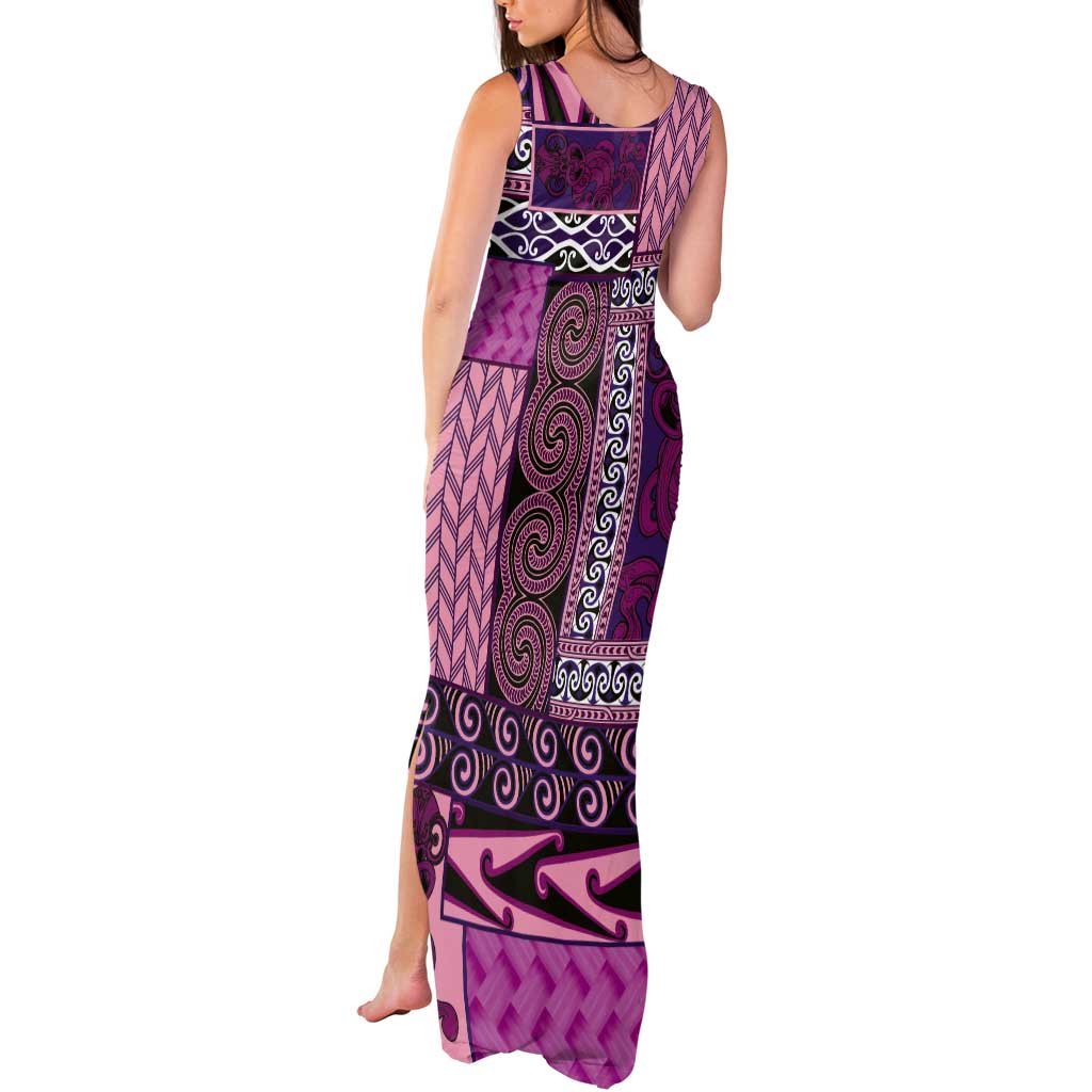 Pink Aotearoa Kowhaiwhai Pattern Tank Maxi Dress NZ Maori Quilt Style