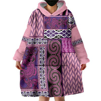 Pink Aotearoa Kowhaiwhai Pattern Wearable Blanket Hoodie NZ Maori Quilt Style