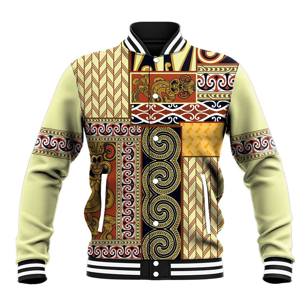 Yellow Aotearoa Kowhaiwhai Pattern Baseball Jacket NZ Maori Quilt Style LT14 Unisex Yellow - Polynesian Pride