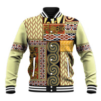 Yellow Aotearoa Kowhaiwhai Pattern Baseball Jacket NZ Maori Quilt Style LT14 Unisex Yellow - Polynesian Pride