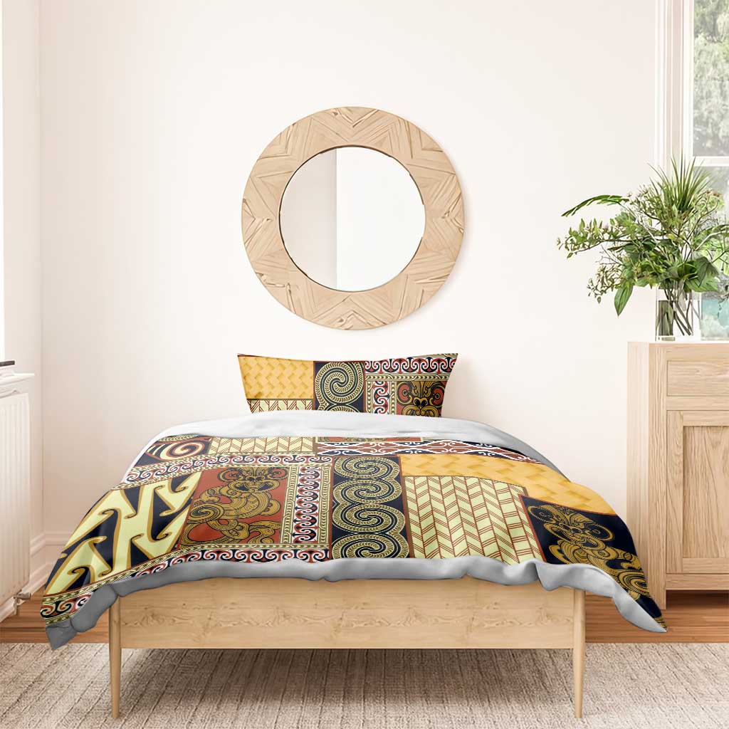 Yellow Aotearoa Kowhaiwhai Pattern Bedding Set NZ Maori Quilt Style