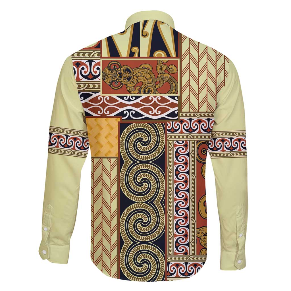 Yellow Aotearoa Kowhaiwhai Pattern Family Matching Long Sleeve Bodycon Dress and Hawaiian Shirt NZ Maori Quilt Style