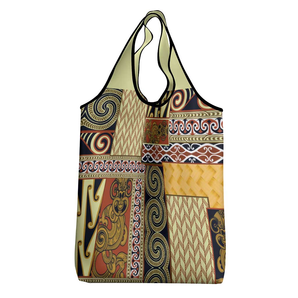Yellow Aotearoa Kowhaiwhai Pattern Grocery Bag NZ Maori Quilt Style
