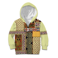 Yellow Aotearoa Kowhaiwhai Pattern Kid Hoodie NZ Maori Quilt Style LT14 Zip Hoodie Yellow - Polynesian Pride