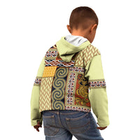 Yellow Aotearoa Kowhaiwhai Pattern Kid Hoodie NZ Maori Quilt Style LT14 - Polynesian Pride