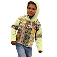 Yellow Aotearoa Kowhaiwhai Pattern Kid Hoodie NZ Maori Quilt Style LT14 - Polynesian Pride