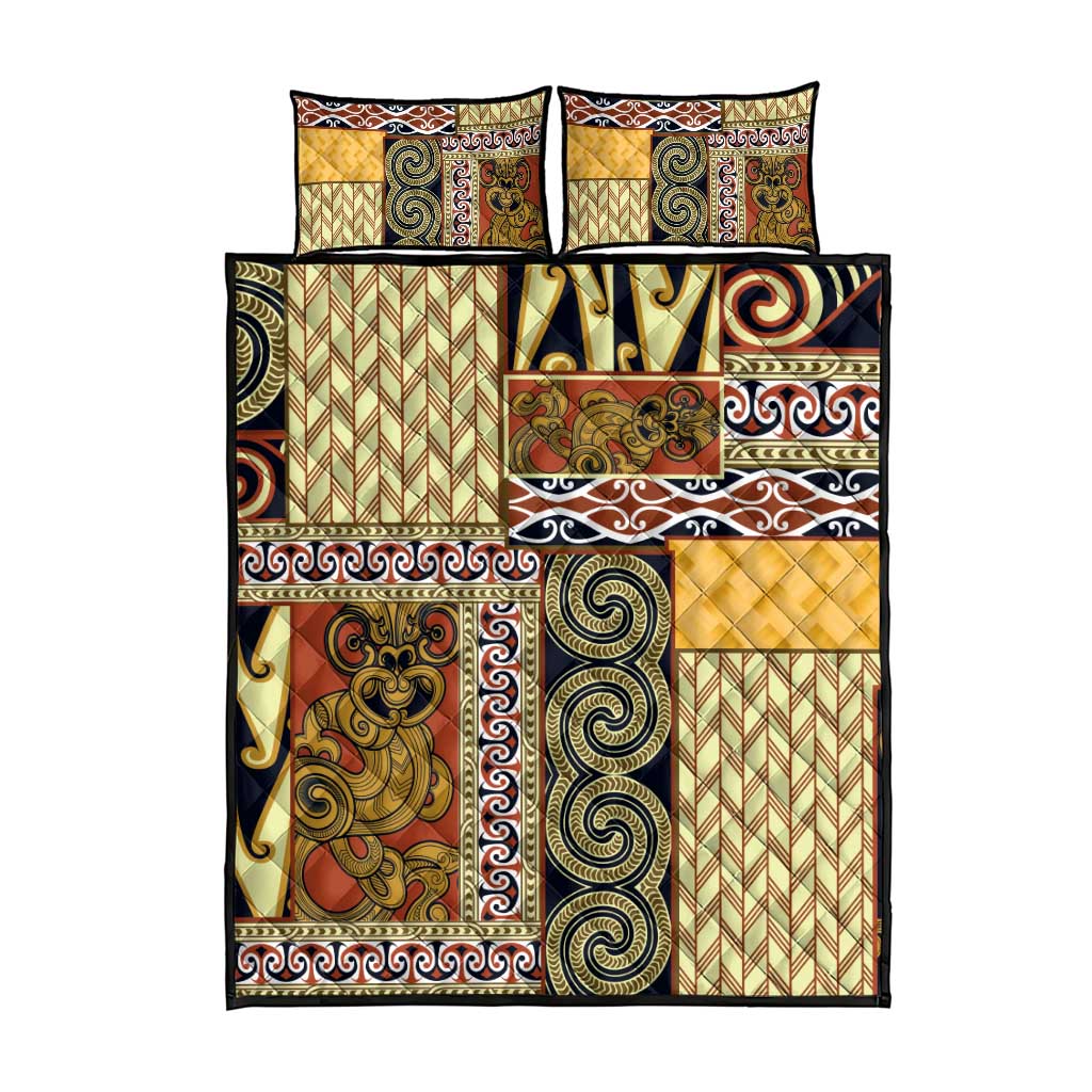 Yellow Aotearoa Kowhaiwhai Pattern Quilt Bed Set NZ Maori Quilt Style