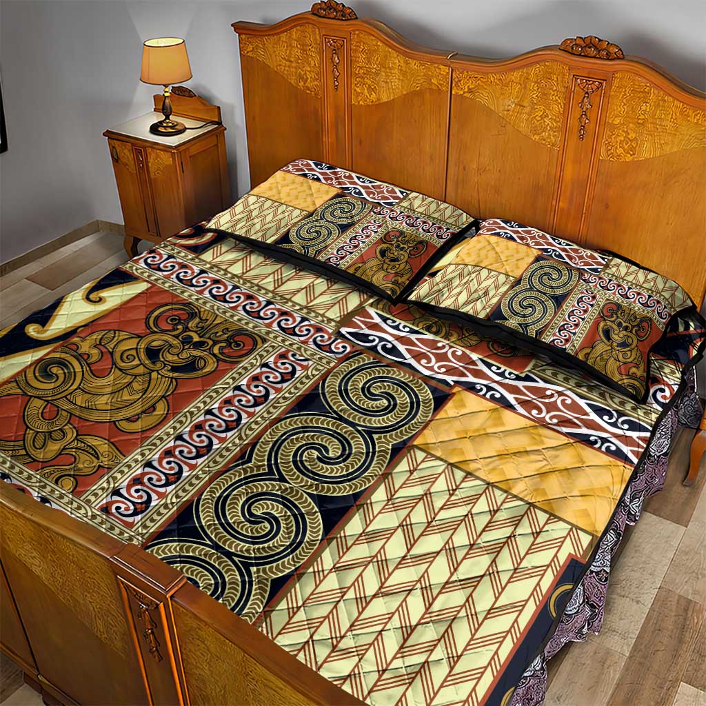 Yellow Aotearoa Kowhaiwhai Pattern Quilt Bed Set NZ Maori Quilt Style