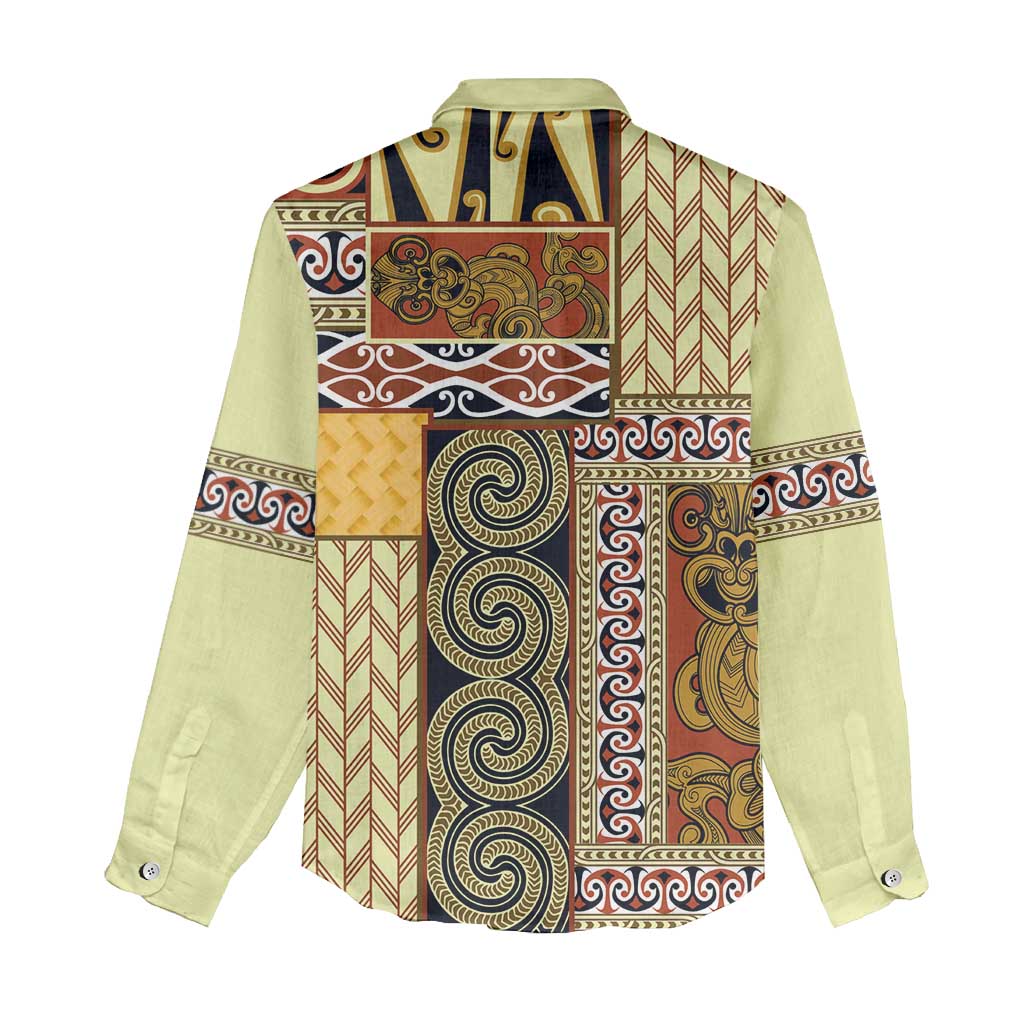 Yellow Aotearoa Kowhaiwhai Pattern Women Casual Shirt NZ Maori Quilt Style