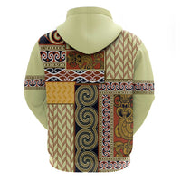 Yellow Aotearoa Kowhaiwhai Pattern Zip Hoodie NZ Maori Quilt Style