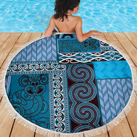 Blue Aotearoa Kowhaiwhai Pattern Beach Blanket NZ Maori Quilt Style