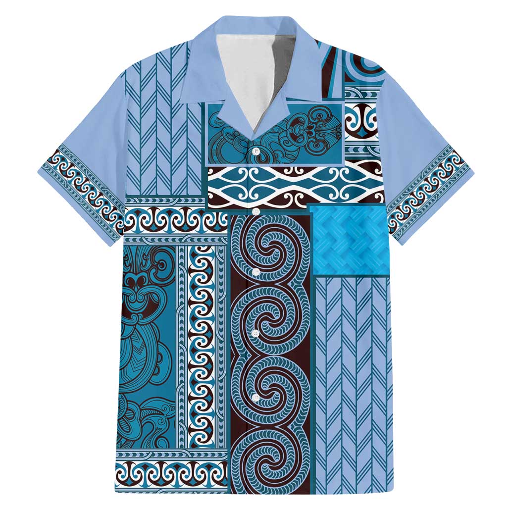Blue Aotearoa Kowhaiwhai Pattern Family Matching Mermaid Dress and Hawaiian Shirt NZ Maori Quilt Style