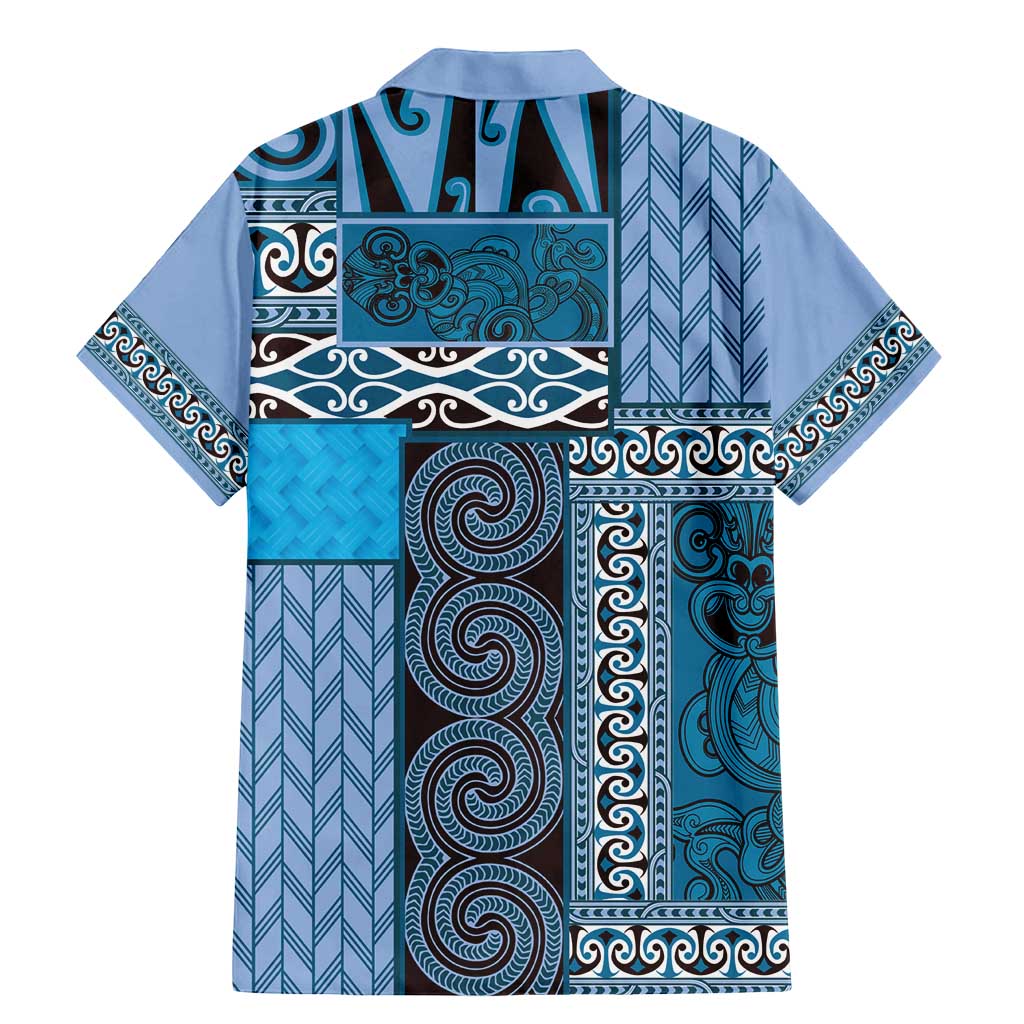 Blue Aotearoa Kowhaiwhai Pattern Family Matching Mermaid Dress and Hawaiian Shirt NZ Maori Quilt Style