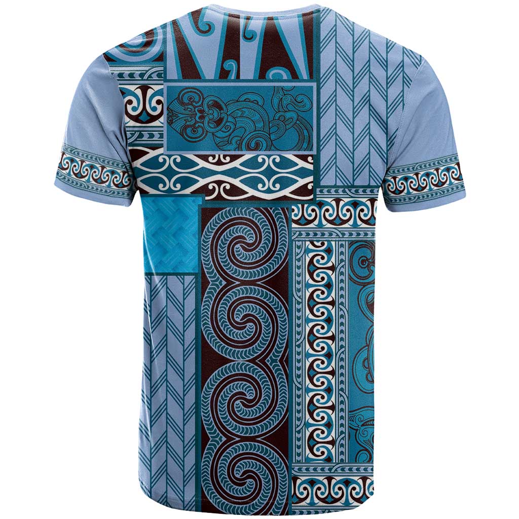 Blue Aotearoa Kowhaiwhai Pattern T Shirt NZ Maori Quilt Style