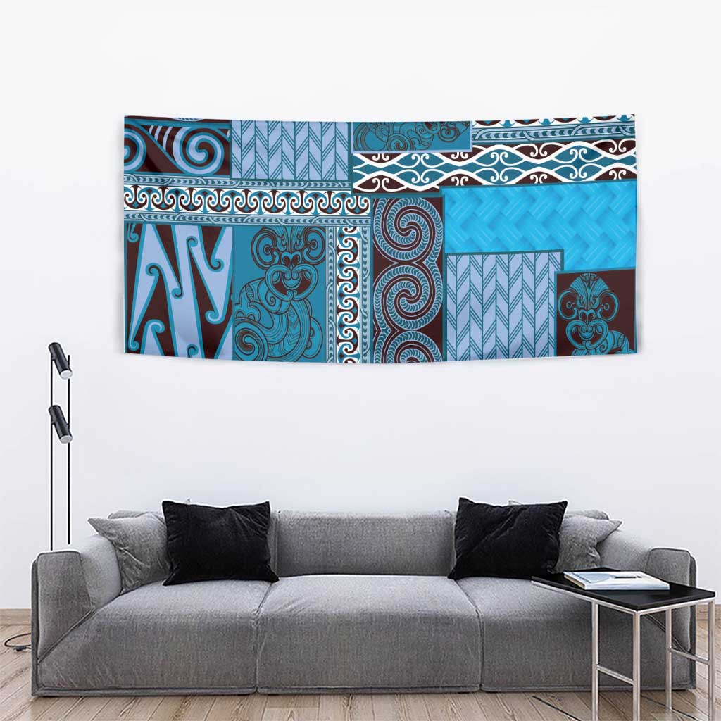Blue Aotearoa Kowhaiwhai Pattern Tapestry NZ Maori Quilt Style LT14 - Polynesian Pride