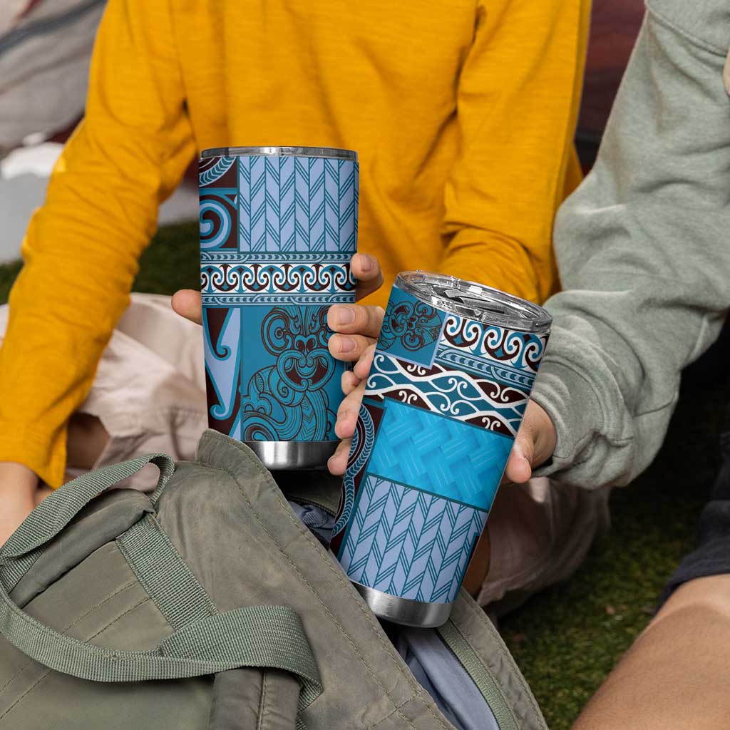 Blue Aotearoa Kowhaiwhai Pattern Tumbler Cup NZ Maori Quilt Style