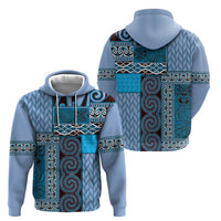 Blue Aotearoa Kowhaiwhai Pattern Zip Hoodie NZ Maori Quilt Style