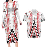 Aotearoa Taniko Couples Matching Long Sleeve Bodycon Dress and Hawaiian Shirt Niho Taniwha Purapura Whetu Mix Poutama