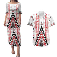 Aotearoa Taniko Couples Matching Puletasi and Hawaiian Shirt Niho Taniwha Purapura Whetu Mix Poutama