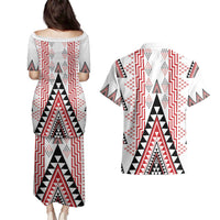 Aotearoa Taniko Couples Matching Puletasi and Hawaiian Shirt Niho Taniwha Purapura Whetu Mix Poutama