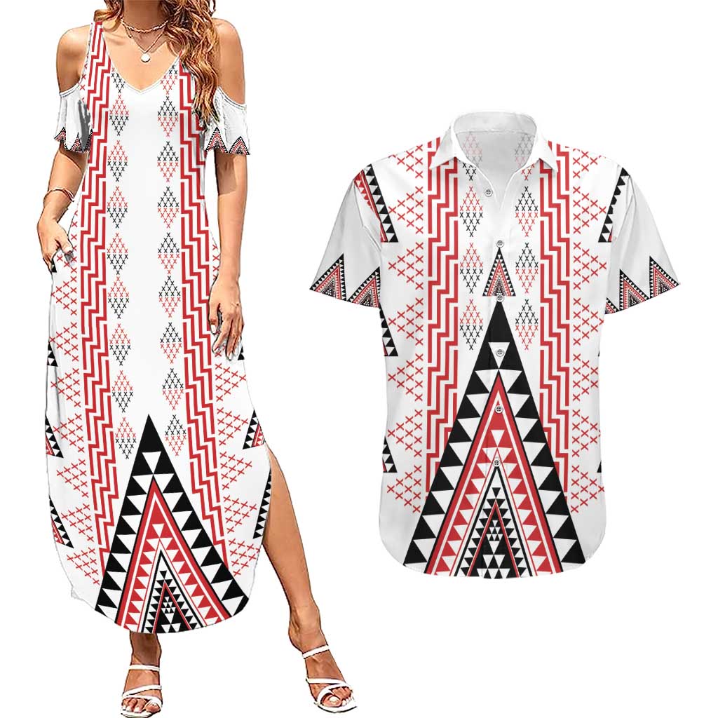 Aotearoa Taniko Couples Matching Summer Maxi Dress and Hawaiian Shirt Niho Taniwha Purapura Whetu Mix Poutama