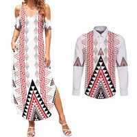 Aotearoa Taniko Couples Matching Summer Maxi Dress and Long Sleeve Button Shirt Niho Taniwha Purapura Whetu Mix Poutama