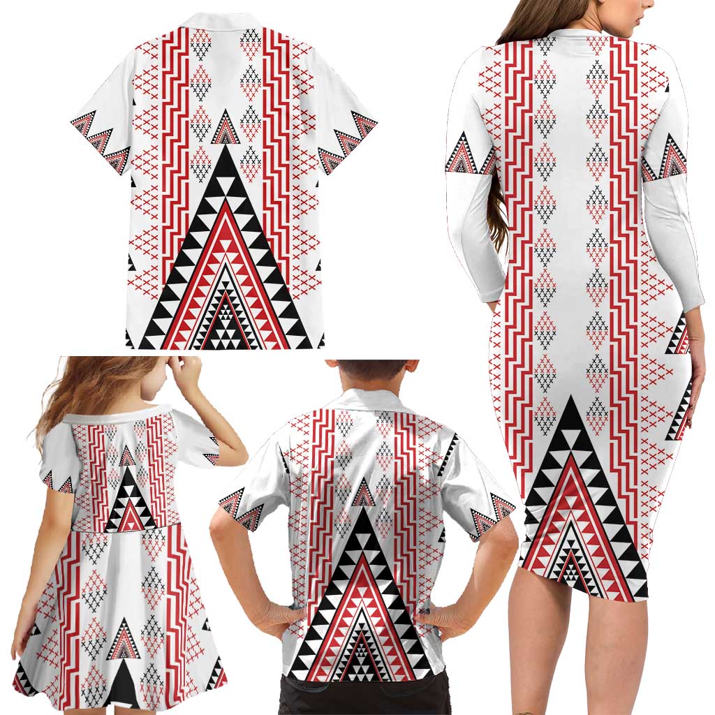 Aotearoa Taniko Family Matching Long Sleeve Bodycon Dress and Hawaiian Shirt Niho Taniwha Purapura Whetu Mix Poutama
