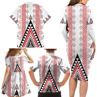 Aotearoa Taniko Family Matching Long Sleeve Bodycon Dress and Hawaiian Shirt Niho Taniwha Purapura Whetu Mix Poutama