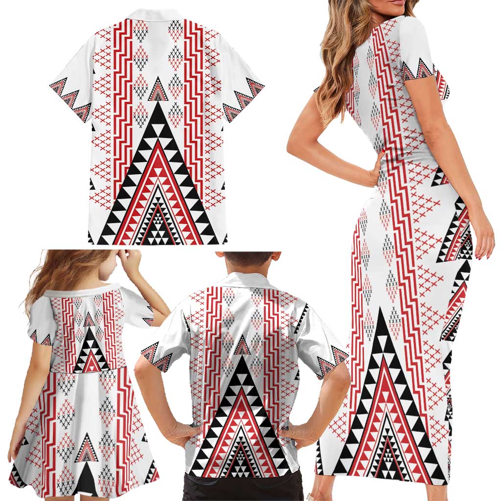 Aotearoa Taniko Family Matching Short Sleeve Bodycon Dress and Hawaiian Shirt Niho Taniwha Purapura Whetu Mix Poutama