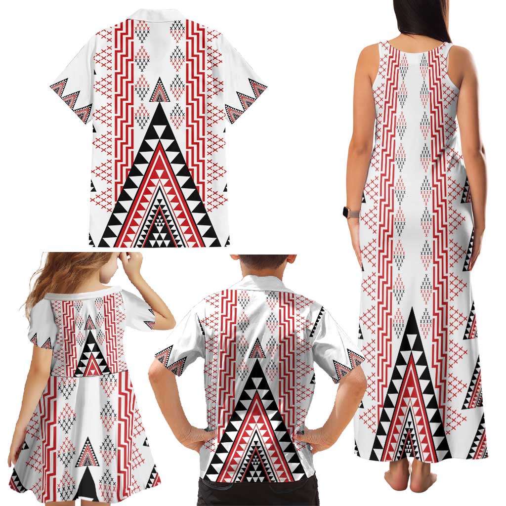 Aotearoa Taniko Family Matching Tank Maxi Dress and Hawaiian Shirt Niho Taniwha Purapura Whetu Mix Poutama