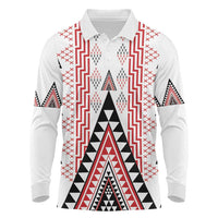 Aotearoa Taniko Long Sleeve Polo Shirt Niho Taniwha Purapura Whetu Mix Poutama LT14 White - Polynesian Pride