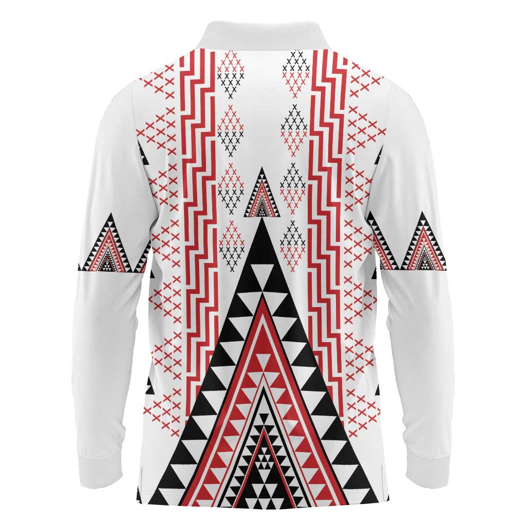 Aotearoa Taniko Long Sleeve Polo Shirt Niho Taniwha Purapura Whetu Mix Poutama LT14 - Polynesian Pride