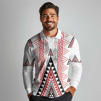 Aotearoa Taniko Long Sleeve Polo Shirt Niho Taniwha Purapura Whetu Mix Poutama LT14 - Polynesian Pride