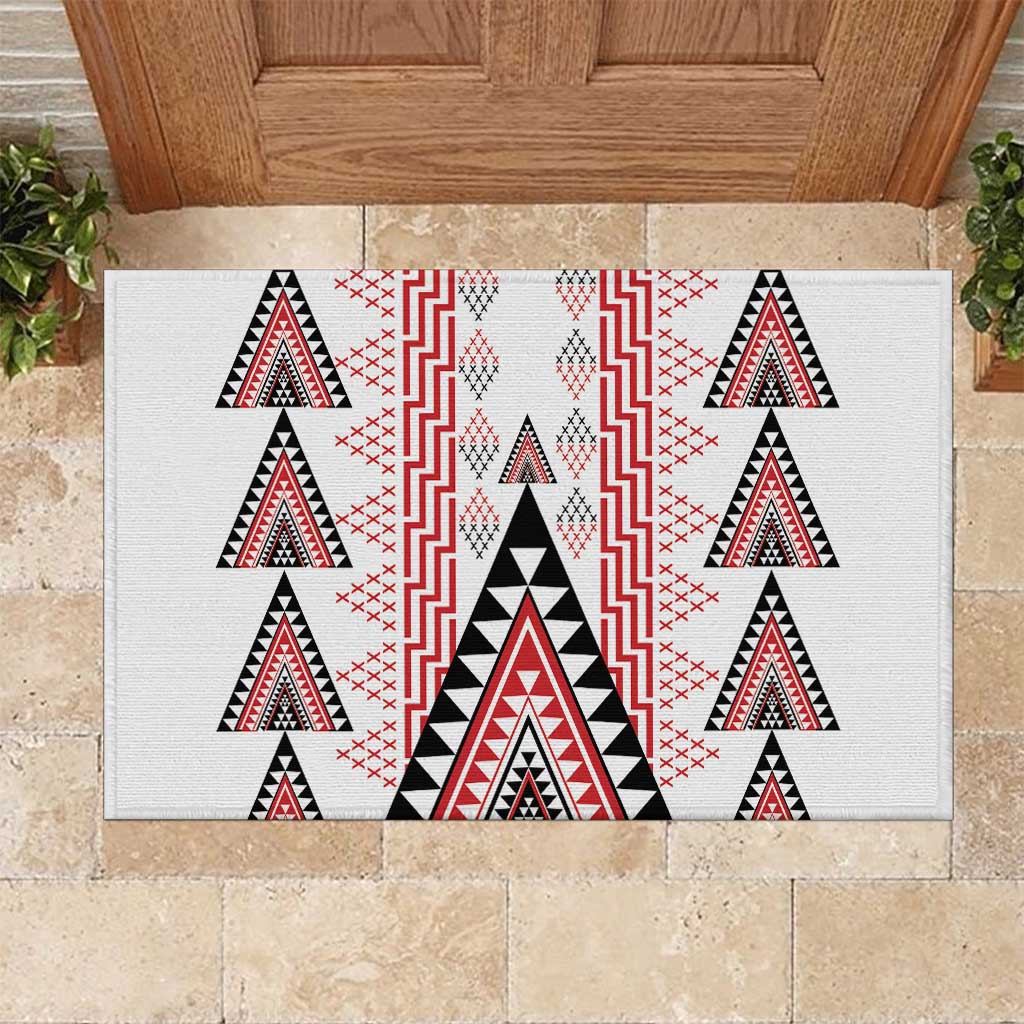 Aotearoa Taniko Rubber Doormat Niho Taniwha Purapura Whetu Mix Poutama LT14 White - Polynesian Pride