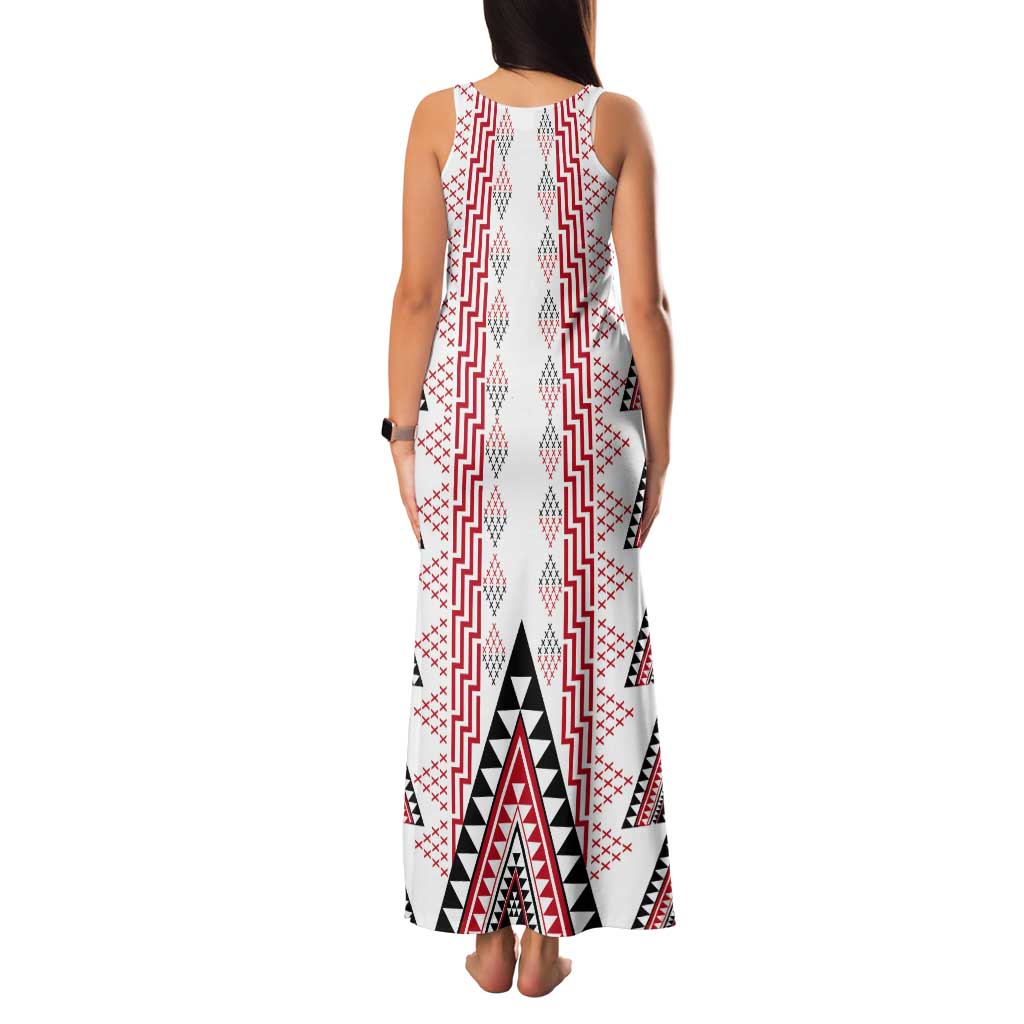 Aotearoa Taniko Tank Maxi Dress Niho Taniwha Purapura Whetu Mix Poutama