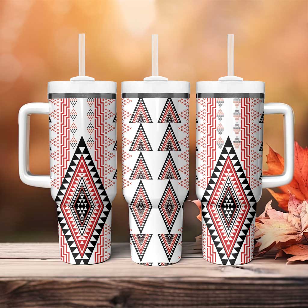 Aotearoa Taniko Tumbler With Handle Niho Taniwha Purapura Whetu Mix Poutama