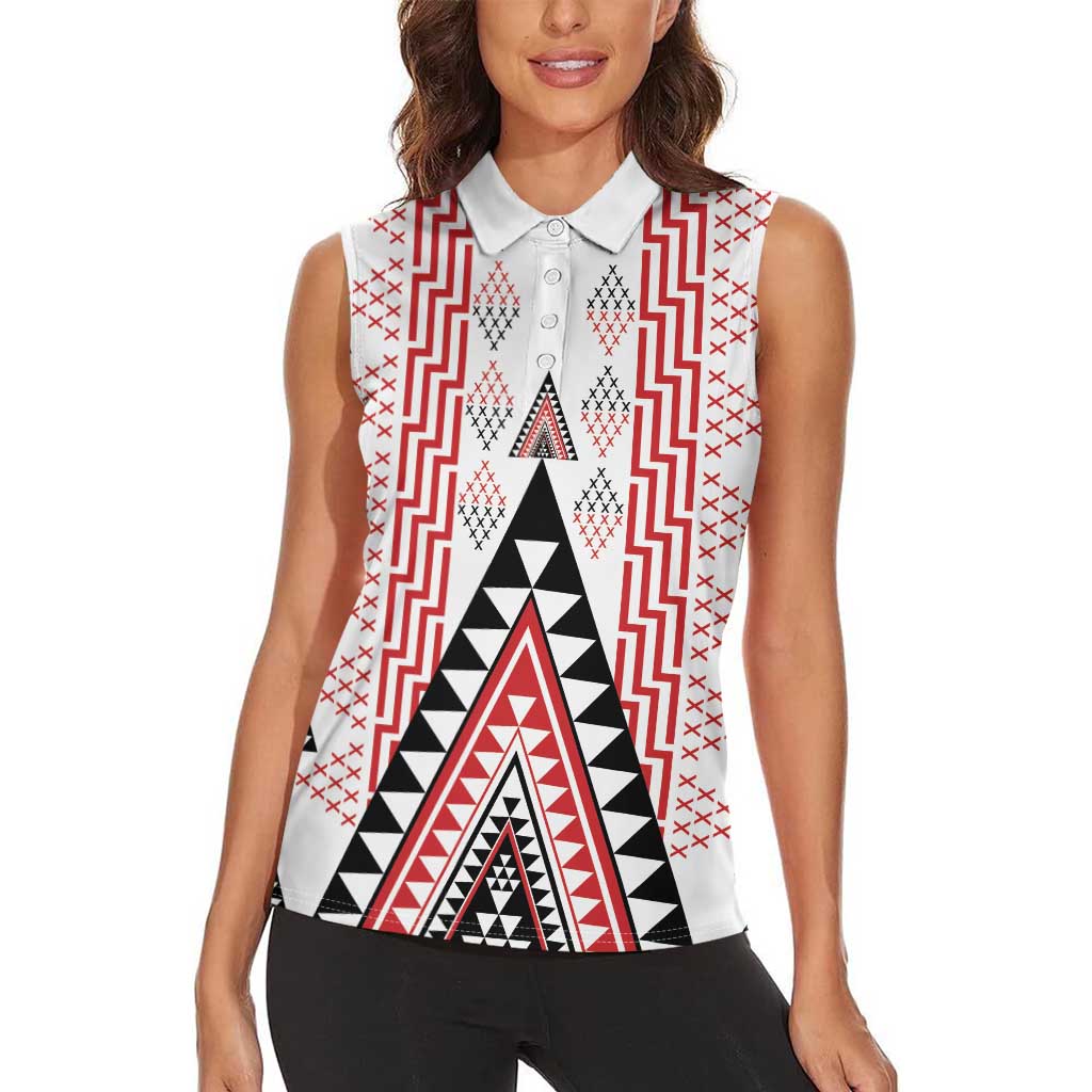 Aotearoa Taniko Women Sleeveless Polo Shirt Niho Taniwha Purapura Whetu Mix Poutama