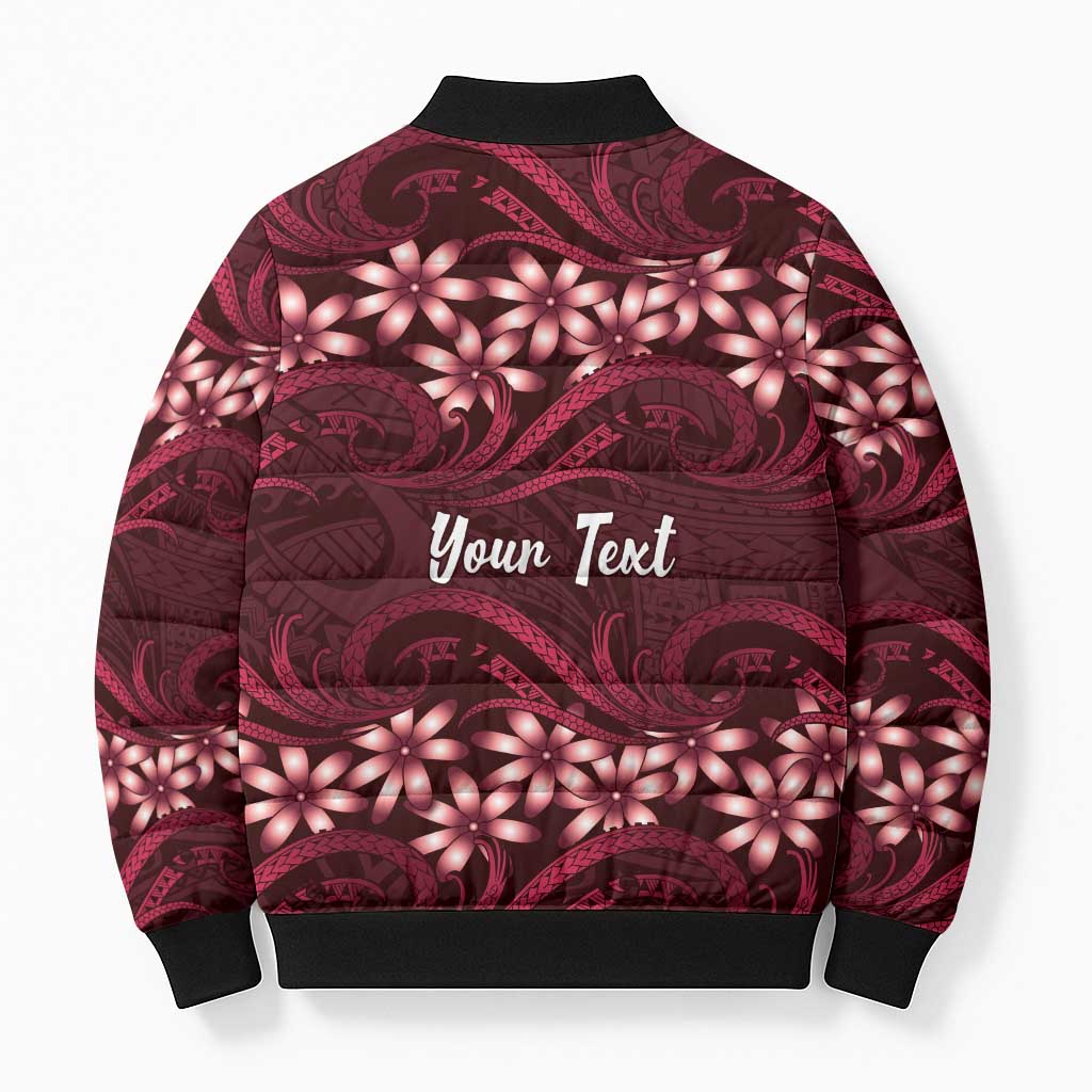 Personalised Cook Islands Mangaia Bomber Puffer Jacket Tiare Maori Polynesian Waves Tattoo